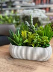 Omnipazar KRS-372 Dekoratif Plastik Mercan Uzun Saksı 1.3 Litre No 2 Bej