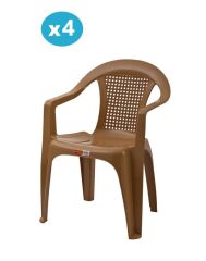 Omnipazar SY-2512 Plastik Smart Lara Bahçe Koltuk Sandalye 4'lü Set Kahverengi