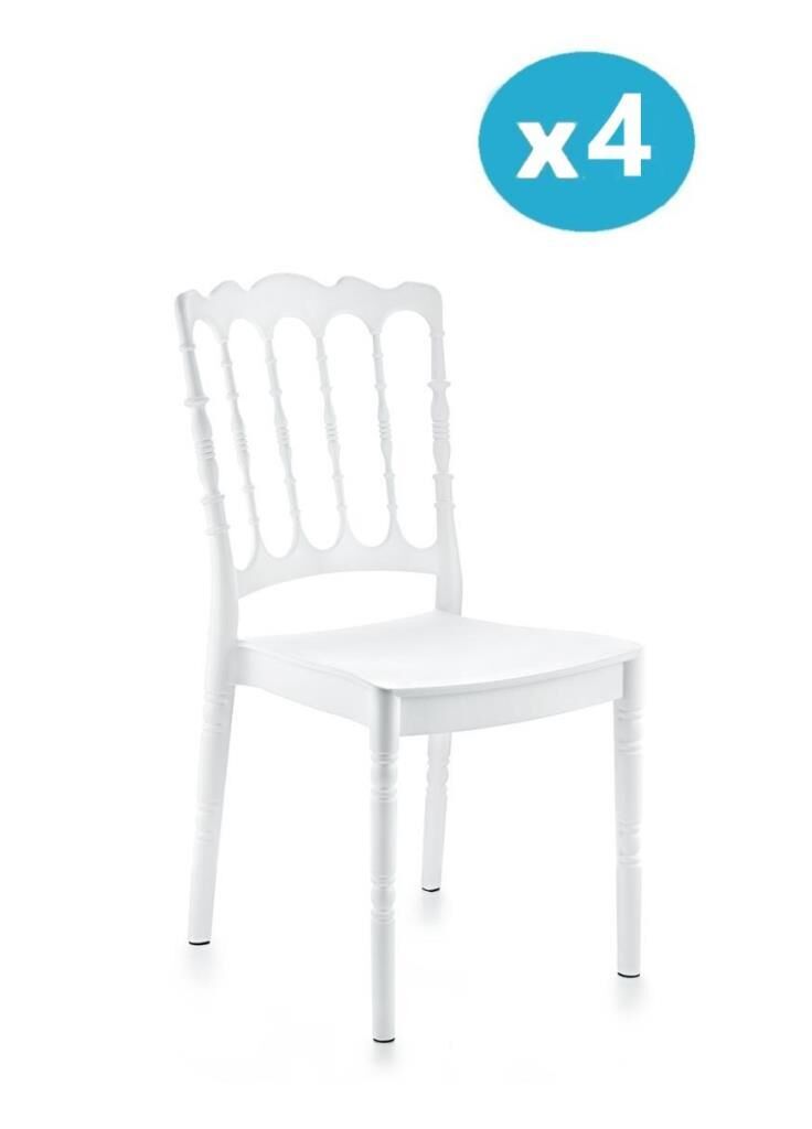 Omnipazar SY-2526 Estate Plastik Modern Bahçe Düğün Sandalye 4'lü Set Beyaz