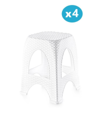 Omnipazar SY-4666 Plastik Hasır Tabure Büyük Boy 4'lü Set Beyaz