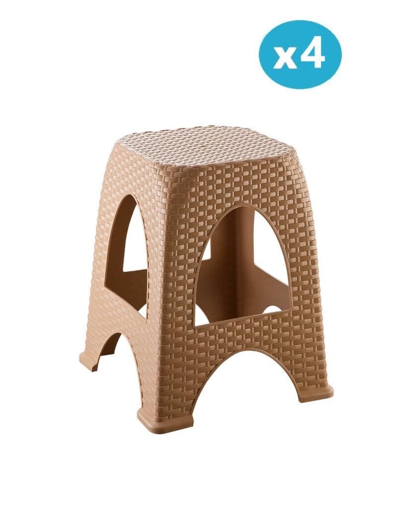 Omnipazar SY-4666 Plastik Hasır Tabure Büyük Boy 4'lü Set Kahverengi