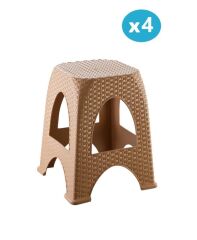 Omnipazar SY-4666 Plastik Hasır Tabure Büyük Boy 4'lü Set Kahverengi