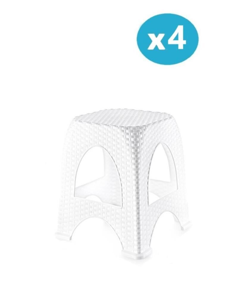 Omnipazar SY-4667 Plastik Hasır Tabure Küçük Boy 4'lü Set Beyaz
