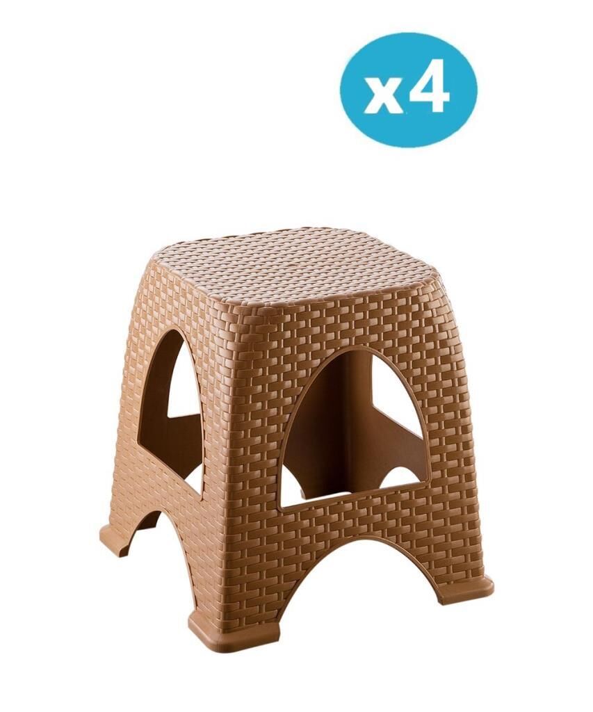 Omnipazar SY-4667 Plastik Hasır Tabure Küçük Boy 4'lü Set Kahverengi