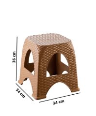 Omnipazar SY-4667 Plastik Hasır Tabure Küçük Boy 4'lü Set Kahverengi