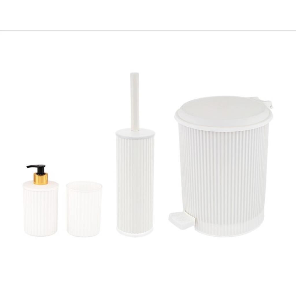 Omnipazar ELF-N522 Nostalji 4'lü Çöp Kovalı Wc Fırçalı Banyo Seti Beyaz