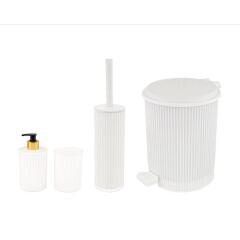 Omnipazar ELF-N522 Nostalji 4'lü Çöp Kovalı Wc Fırçalı Banyo Seti Beyaz