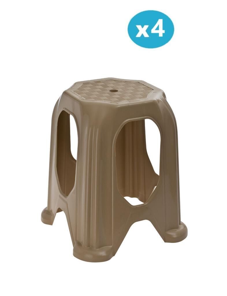 Omnipazar SY-4518 Plastik Kuşaklı Tabure Büyük Boy 4'lü Set Kahverengi