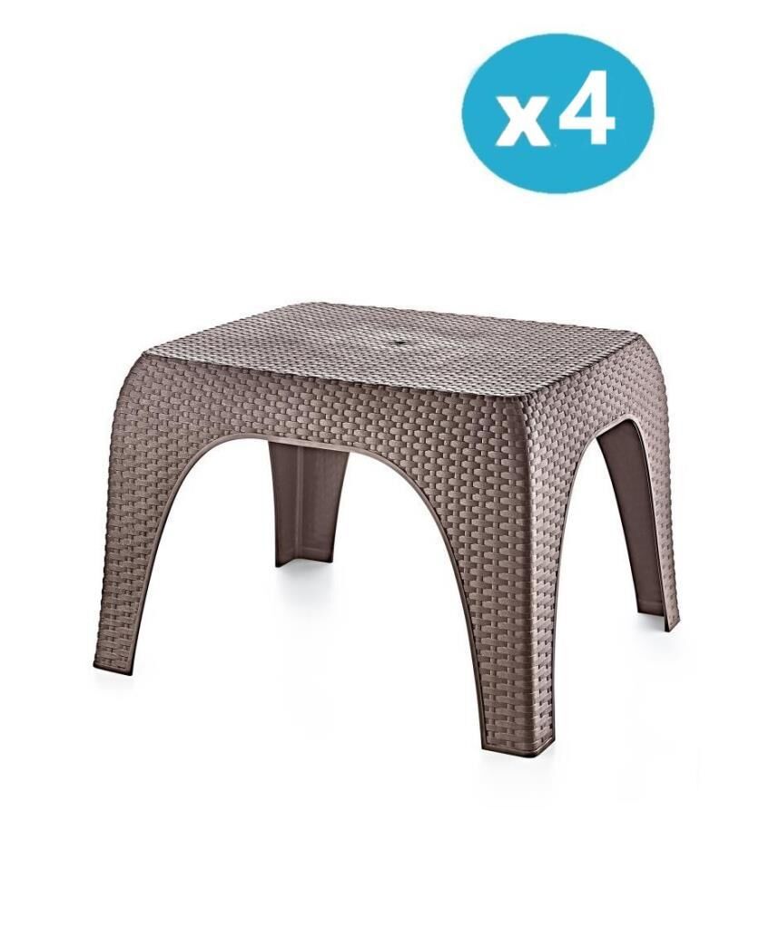 Omnipazar SY-2590 Hasır Desen Plastik Bahçe Balkon Plaj Şezlong Sehpa 4'lü Set Kahverengi