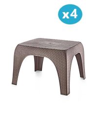 Omnipazar SY-2590 Hasır Desen Plastik Bahçe Balkon Plaj Şezlong Sehpa 4'lü Set Kahverengi