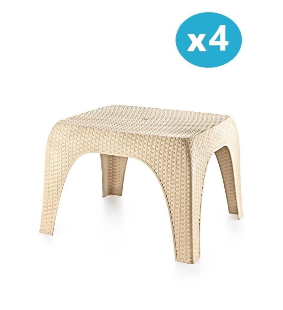 Omnipazar SY-2590 Hasır Desen Plastik Bahçe Balkon Plaj Şezlong Sehpa 4'lü Set Bej