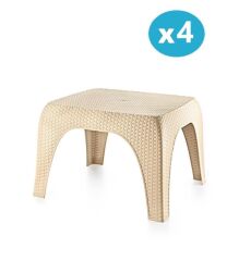 Omnipazar SY-2590 Hasır Desen Plastik Bahçe Balkon Plaj Şezlong Sehpa 4'lü Set Bej