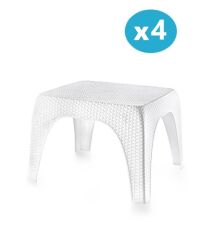 Omnipazar Hasır Desen Plastik Bahçe Balkon Plaj Şezlong Sehpa 4'lü Set Beyaz