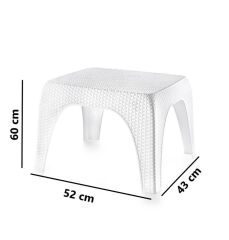 Omnipazar Hasır Desen Plastik Bahçe Balkon Plaj Şezlong Sehpa 4'lü Set Beyaz