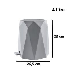 Omnipazar ELF-476 Geo Plastik Pedallı Çöp Kovası 4 Litre Taş Gri