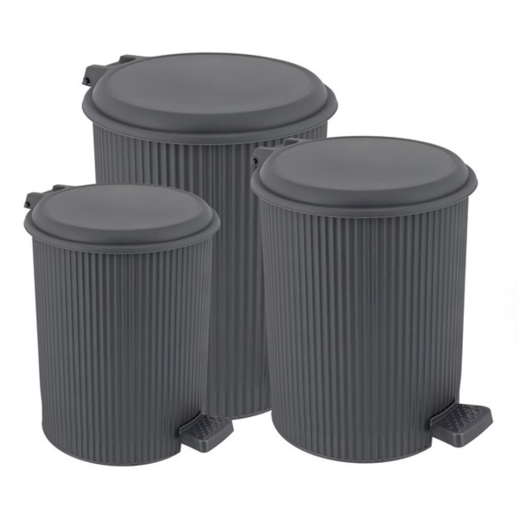 Omnipazar ELF-N320 Nostalji 3 Boy Plastik Pedallı Çöp Kovası Antrasit (116)