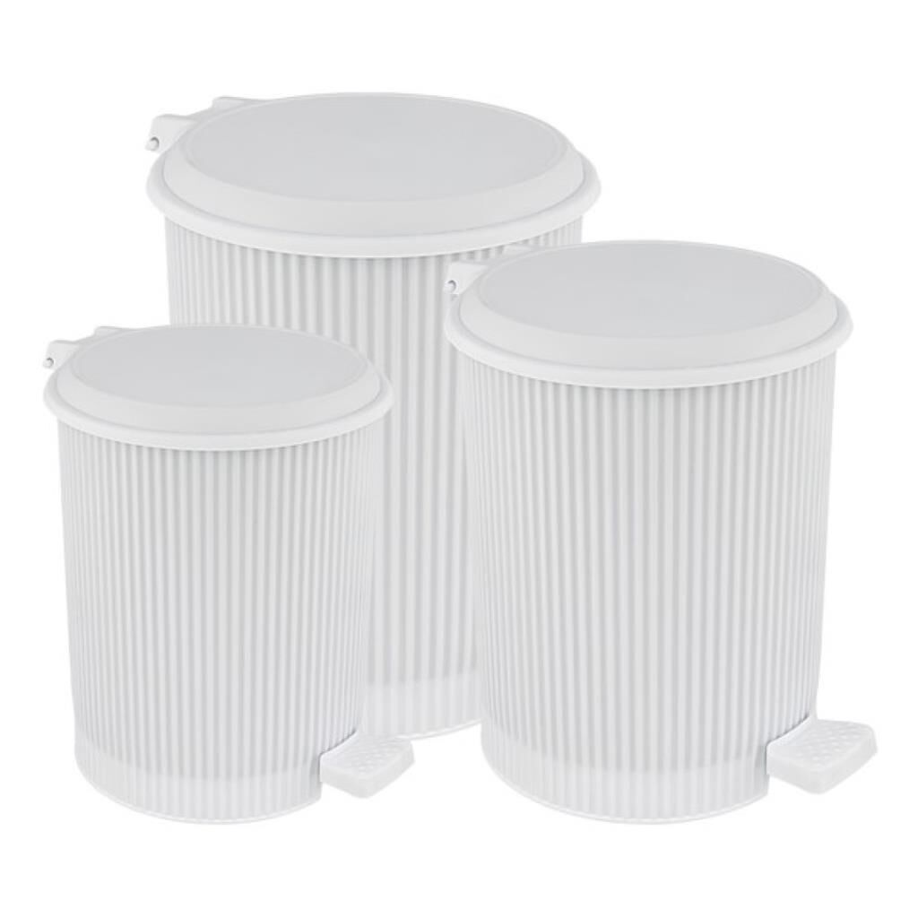 Omnipazar ELF-N320 Nostalji 3 Boy Plastik Pedallı Çöp Kovası Beyaz