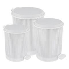 Omnipazar ELF-N320 Nostalji 3 Boy Plastik Pedallı Çöp Kovası Beyaz