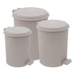 Omnipazar ELF-N320 Nostalji 3 Boy Plastik Pedallı Çöp Kovası Taş Gri