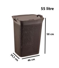 Omnipazar SY-4630 Plastik Safir Kirli Çamaşır Sepeti 55 lt Kahverengi