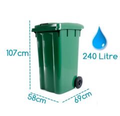 Omnipazar SY-6511 Eko Tekerlekli Kapaklı Plastik Çöp Konteyneri 240 lt Yeşil