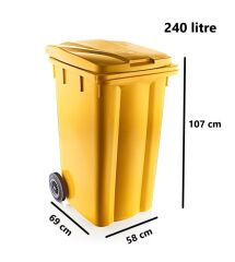 Omnipazar SY-6510 Tekerlekli Kapaklı Plastik Çöp Konteyneri 240 lt