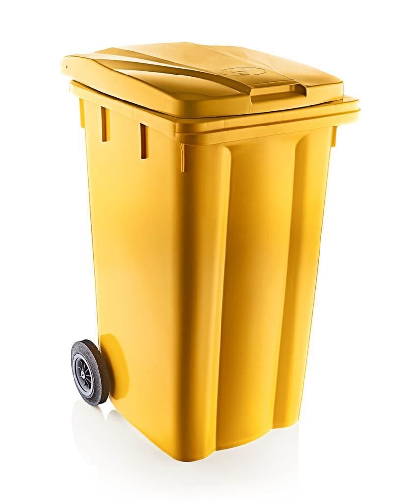 Omnipazar SY-6510 Tekerlekli Kapaklı Plastik Çöp Konteyneri 240 lt Sarı