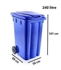 Omnipazar SY-6510 Tekerlekli Kapaklı Plastik Çöp Konteyneri 240 lt Mavi