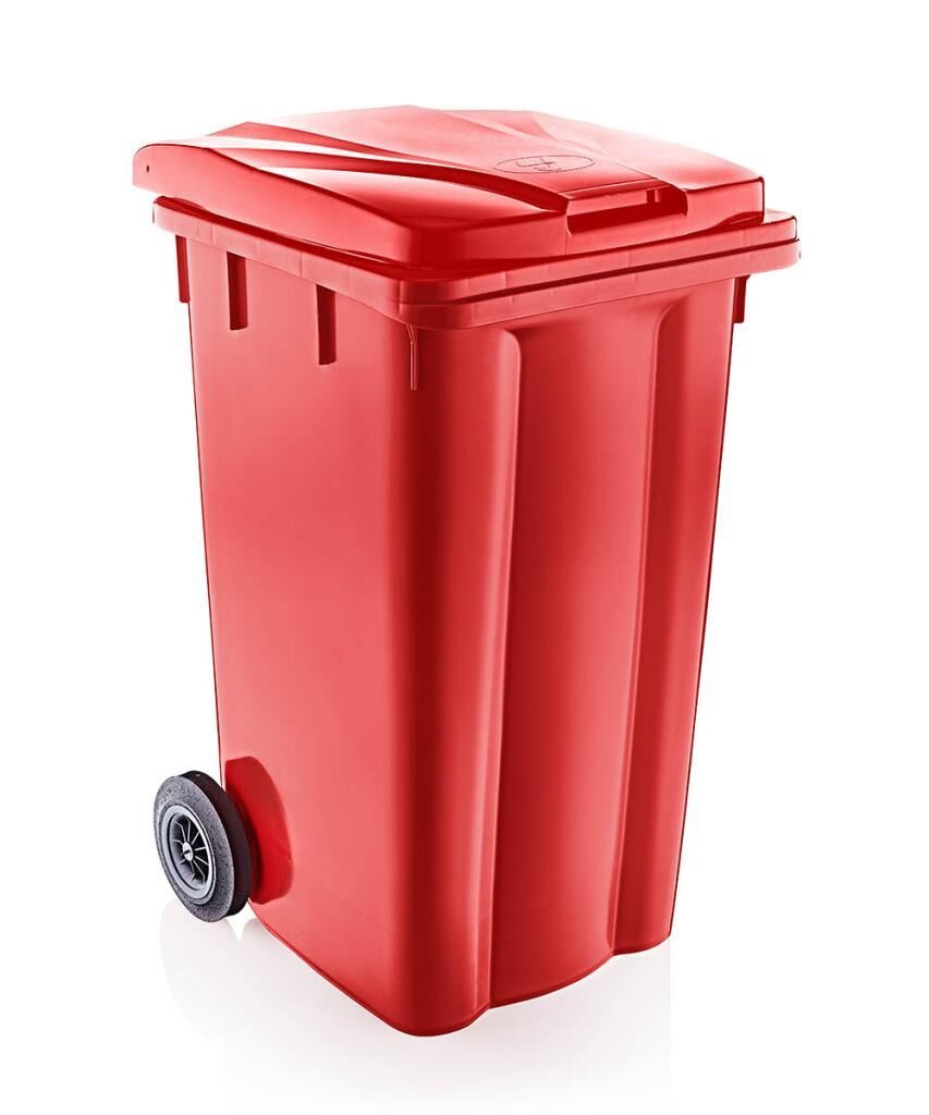 Omnipazar SY-6510 Tekerlekli Kapaklı Plastik Çöp Konteyneri 240 lt Kırmızı