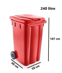 Omnipazar SY-6510 Tekerlekli Kapaklı Plastik Çöp Konteyneri 240 lt Kırmızı