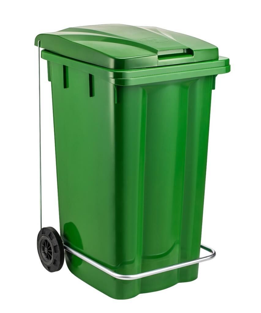 Omnipazar SY-6512 Pedallı Tekerlekli Kapaklı Çöp Konteyneri 240 lt Yeşil