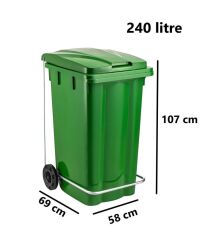 Omnipazar SY-6512 Pedallı Tekerlekli Kapaklı Çöp Konteyneri 240 lt Yeşil
