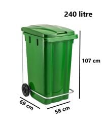 Omnipazar SY-6512 Pedallı Tekerlekli Kapaklı Çöp Konteyneri 240 lt Yeşil