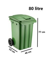 Omnipazar SY-6502 Tekerlekli Kapaklı Plastik Çöp Konteyneri 80 lt Yeşil