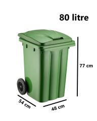 Omnipazar SY-6502 Tekerlekli Kapaklı Plastik Çöp Konteyneri 80 lt Yeşil
