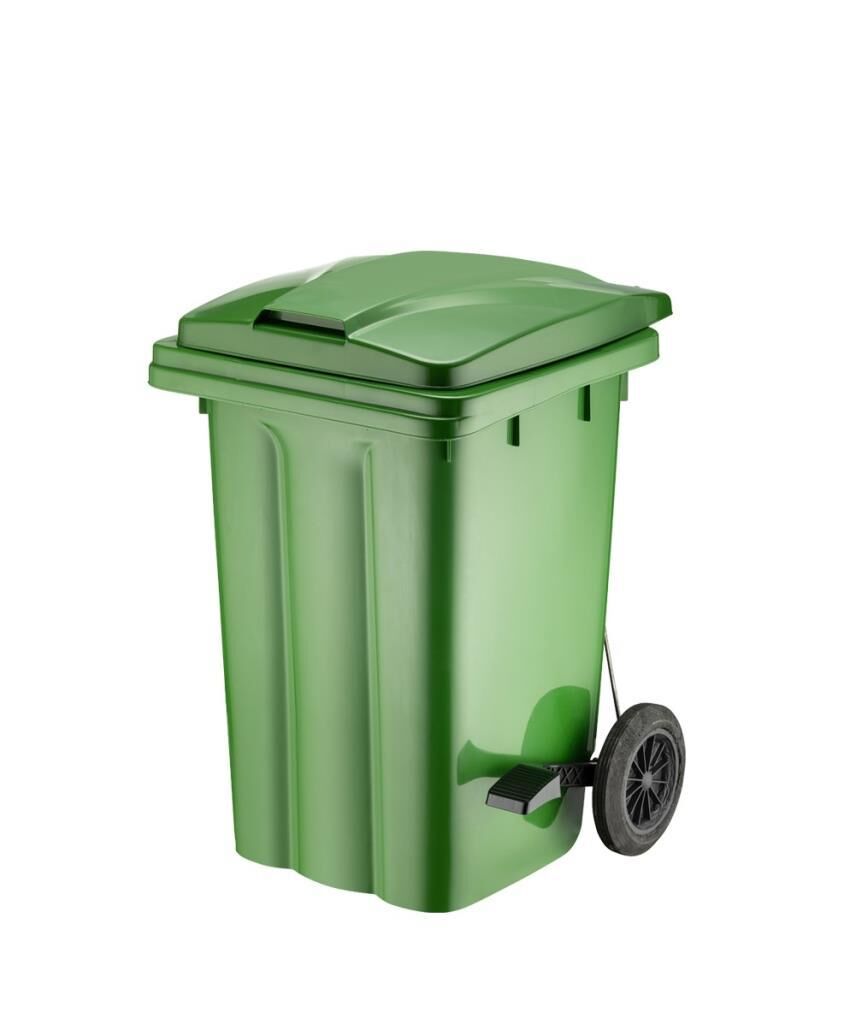 Omnipazar SY-6504 Pedallı Tekerlekli Kapaklı Çöp Konteyneri 80 lt Yeşil