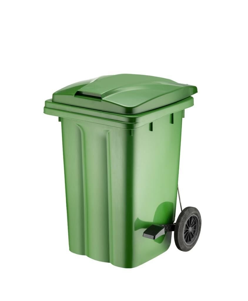 Omnipazar SY-6504 Pedallı Tekerlekli Kapaklı Çöp Konteyneri 80 lt Yeşil