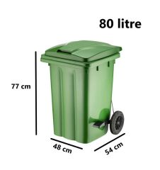Omnipazar SY-6504 Pedallı Tekerlekli Kapaklı Çöp Konteyneri 80 lt Yeşil