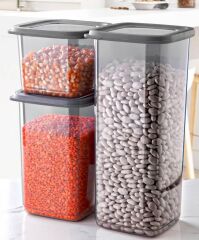 Omnipazar SY-2735 Fresca Kare Erzak Saklama Kabı Silikon Kapak 3'lü Set