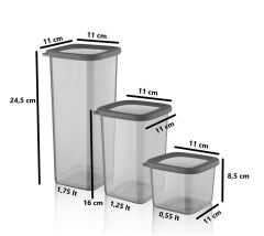 Omnipazar SY-2735 Fresca Kare Erzak Saklama Kabı Silikon Kapak 3'lü Set