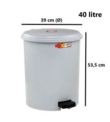 Omnipazar SY-4219 Gri Pedallı Yuvarlak Çöp Kovası İç Kovalı 40 Litre