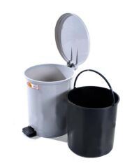 Omnipazar SY-4219 Gri Pedallı Yuvarlak Çöp Kovası İç Kovalı 40 Litre