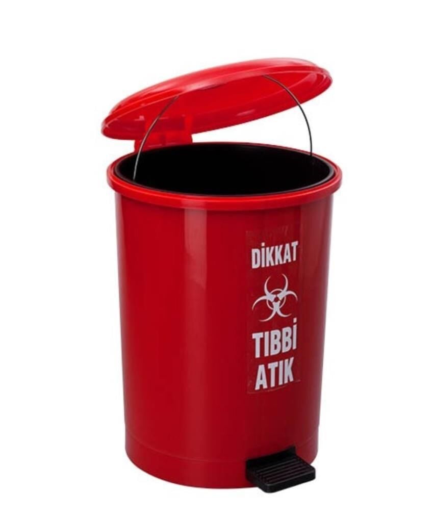 Omnipazar SY-4219 Kırmızı Tıbbi Atık Pedallı Yuvarlak Çöp Kovası İç Kovalı 40 Lt
