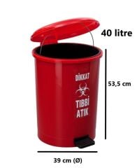 Omnipazar SY-4219 Kırmızı Tıbbi Atık Pedallı Yuvarlak Çöp Kovası İç Kovalı 40 Lt