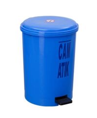 Omnipazar SY-4219 Mavi Cam Atık Kovası Pedallı Yuvarlak İç Kovalı 40 Lt