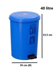 Omnipazar SY-4219 Mavi Cam Atık Kovası Pedallı Yuvarlak İç Kovalı 40 Lt