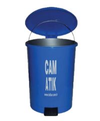 Omnipazar SY-4219 Mavi Cam Atık Kovası Pedallı Yuvarlak İç Kovalı 40 Lt