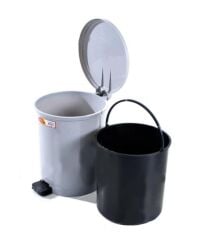 Omnipazar SY-4232 Gri Pedallı Yuvarlak Çöp Kovası İç Kovalı 25 Litre