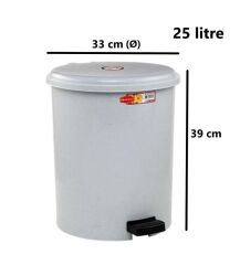 Omnipazar SY-4232 Gri Pedallı Yuvarlak Çöp Kovası İç Kovalı 25 Litre