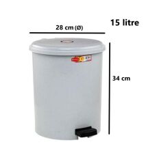 Omnipazar SY-4231 Gri Pedallı Yuvarlak Çöp Kovası İç Kovalı 15 Litre